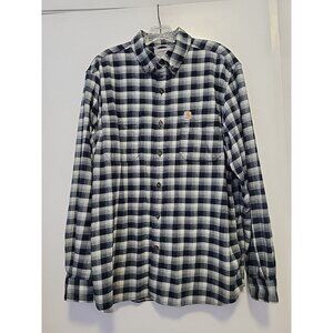 Carhartt Mens Gray Plaid Cotton Flannel Long Sleeve Button Down Shirt  Large